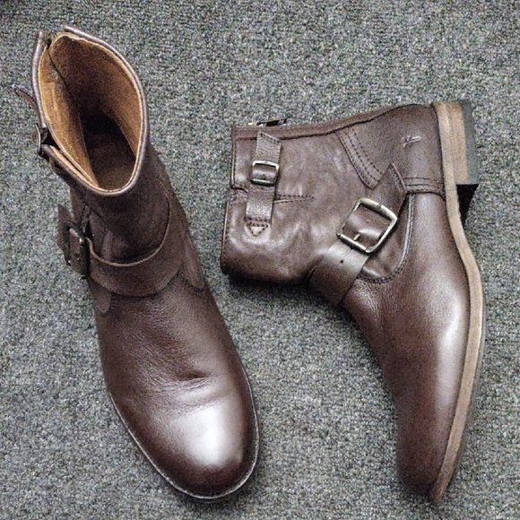 Frye Women's "Tyler Engineer Harness" Brown Leather Ankle Boots - Picture 1 of 16